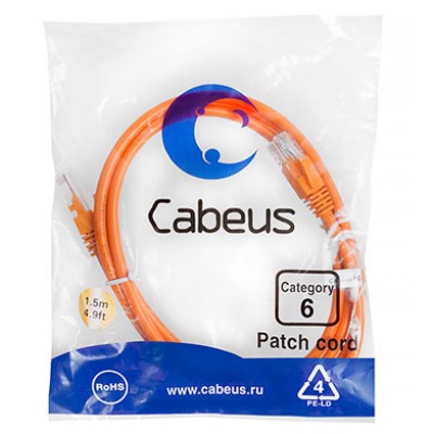 Cabeus PC-UTP-RJ45-Cat.6-1.5m-OR Патч-корд U/UTP, категория 6, 2xRJ45/8p8c, неэкранированный, оранжевый, PVC, 1.5м