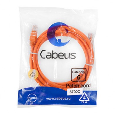 Cabeus PC-UTP-RJ45-Cat.6-2m-OR Патч-корд U/UTP, категория 6, 2xRJ45/8p8c, неэкранированный, оранжевый, PVC, 2м