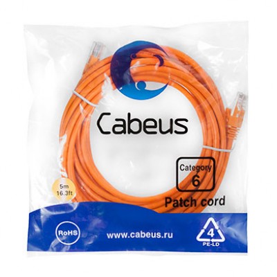 Cabeus PC-UTP-RJ45-Cat.6-5m-OR Патч-корд U/UTP, категория 6, 2xRJ45/8p8c, неэкранированный, оранжевый, PVC, 5м