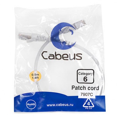 Cabeus PC-FTP-RJ45-Cat.6-0.5m-LSZH Патч-корд F/UTP, категория 6, 2xRJ45/8p8c, экранированный, серый, LSZH, 0.5м