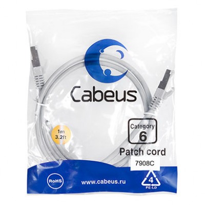 Cabeus PC-FTP-RJ45-Cat.6-1m-LSZH Патч-корд F/UTP, категория 6, 2xRJ45/8p8c, экранированный, серый, LSZH, 1м