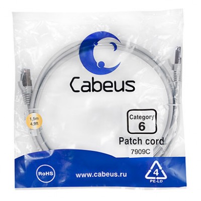 Cabeus PC-FTP-RJ45-Cat.6-1.5m-LSZH Патч-корд F/UTP, категория 6, 2xRJ45/8p8c, экранированный, серый, LSZH, 1.5м