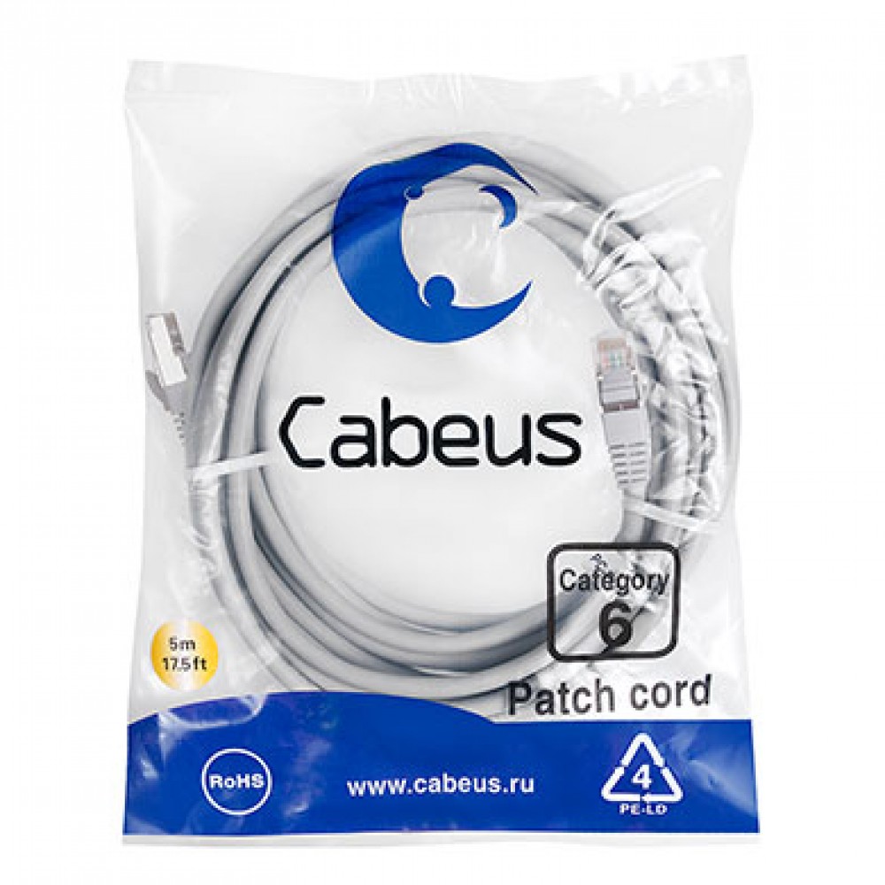 Cabeus PC-FTP-RJ45-Cat.6-5m-LSZH Патч-корд F/UTP, категория 6, 2xRJ45/8p8c, экранированный, серый, LSZH, 5м