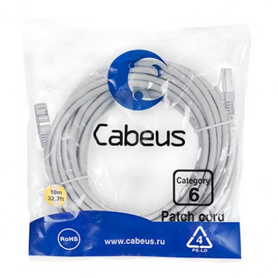 Cabeus PC-FTP-RJ45-Cat.6-10m-LSZH Патч-корд F/UTP, категория 6, 2xRJ45/8p8c, экранированный, серый, LSZH, 10м