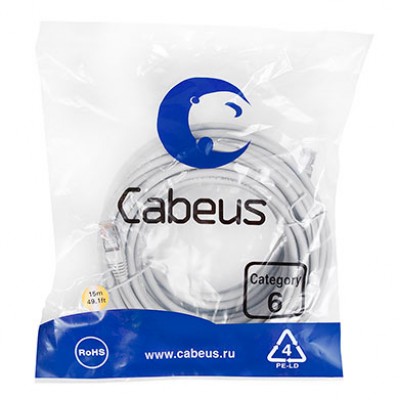 Cabeus PC-FTP-RJ45-Cat.6-15m-LSZH Патч-корд F/UTP, категория 6, 2xRJ45/8p8c, экранированный, серый, LSZH, 15м