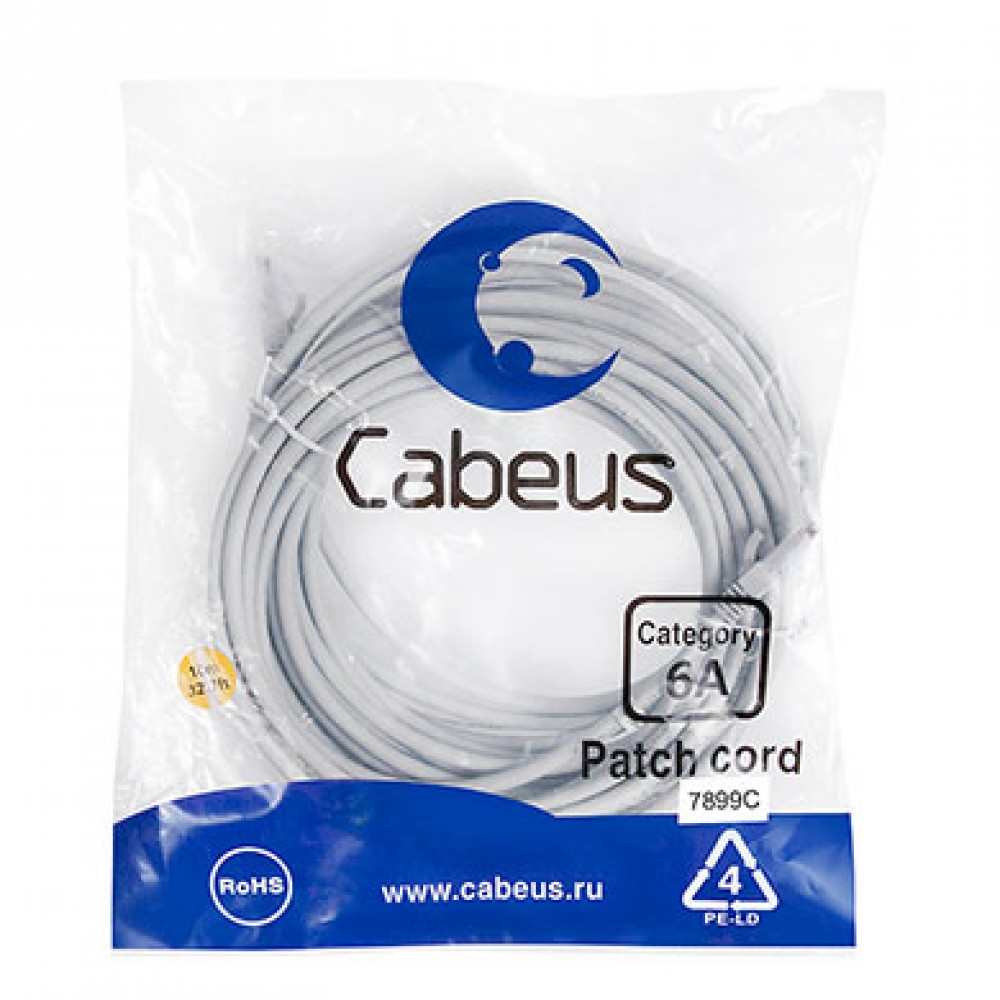 Cabeus PC-UTP-RJ45-Cat.6a-10m-LSZH Патч-корд U/UTP, категория 6а (10G), 2xRJ45/8p8c, неэкранированный, серый, LSZH, 10м