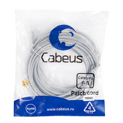 Cabeus PC-UTP-RJ45-Cat.6a-10m-LSZH Патч-корд U/UTP, категория 6а (10G), 2xRJ45/8p8c, неэкранированный, серый, LSZH, 10м