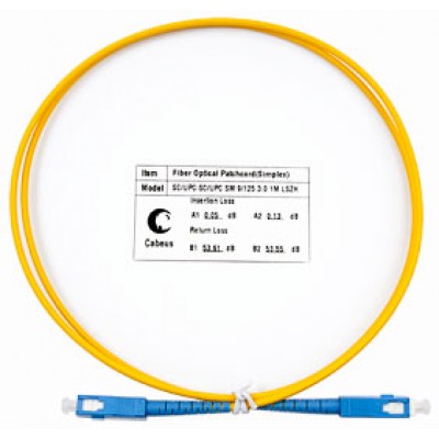 Шнур оптический SM 9/125 (OS2) SC/UPC – SC/UPC 1м simplex LSZH FOP(s)-9-SC-SC-1m (7385c) Cabeus