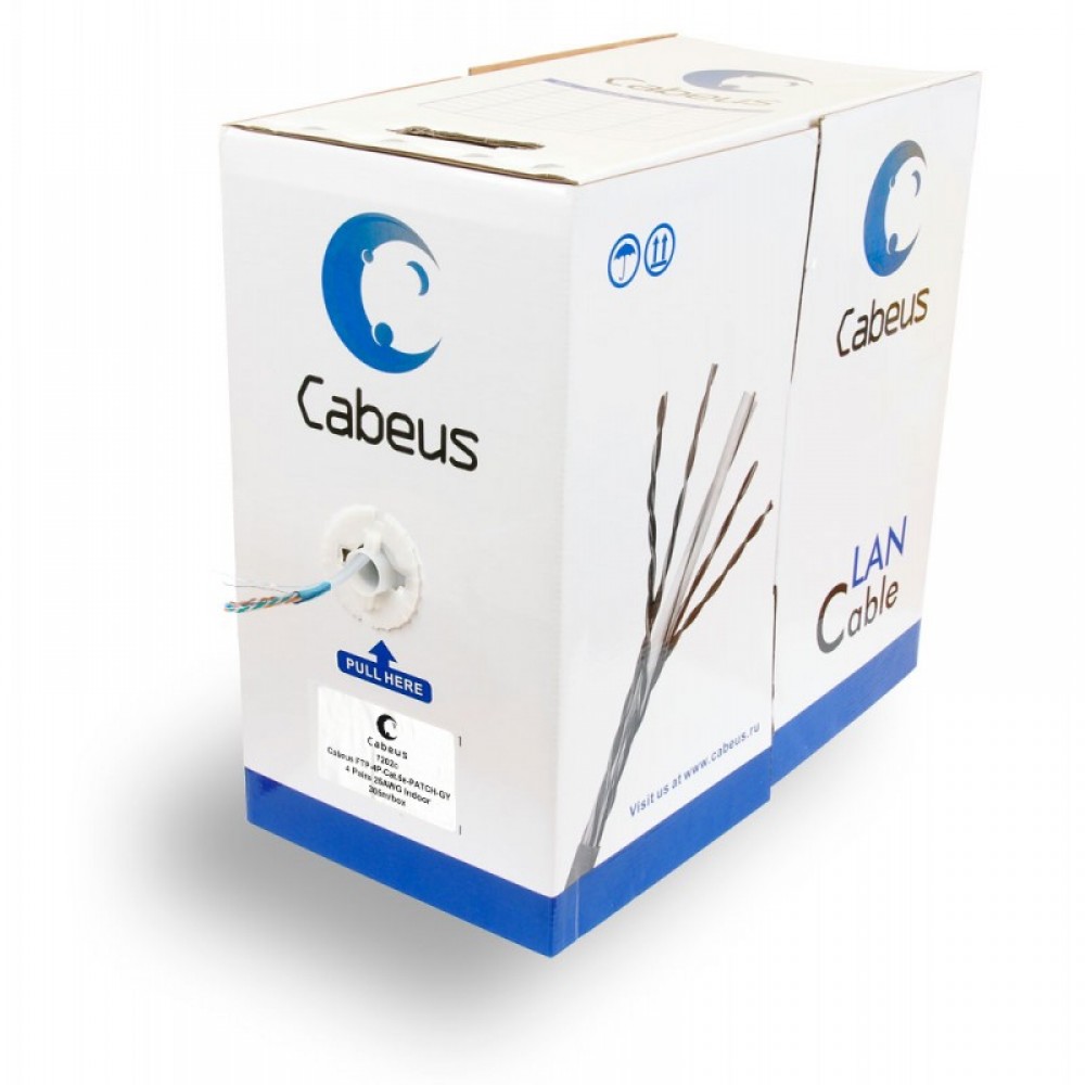 Cabeus UTP-4P-Cat.5e-PATCH-LSZH-GY Кабель витая пара UTP (U/UTP), категория 5e, 4 пары, (24 AWG), многожильный (patсh), серый, LSZH (Low Smoke Zero Ha