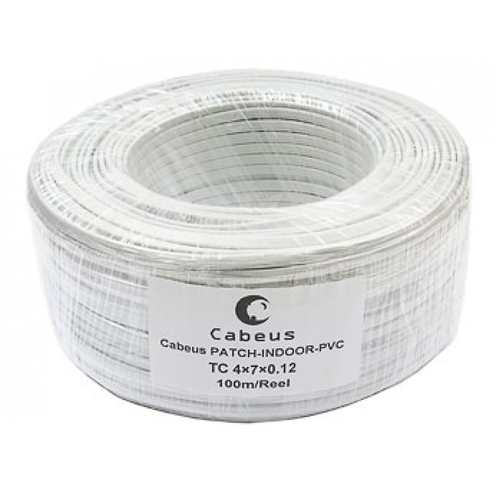 Cabeus TC 4x7x0.12-PATCH-INDOOR-PVC Кабель телефонный, плоский, 4 провода, многожильный, белый (100м)