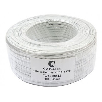 Cabeus TC 4x7x0.12-PATCH-INDOOR-PVC Кабель телефонный, плоский, 4 провода, многожильный, белый (100м)