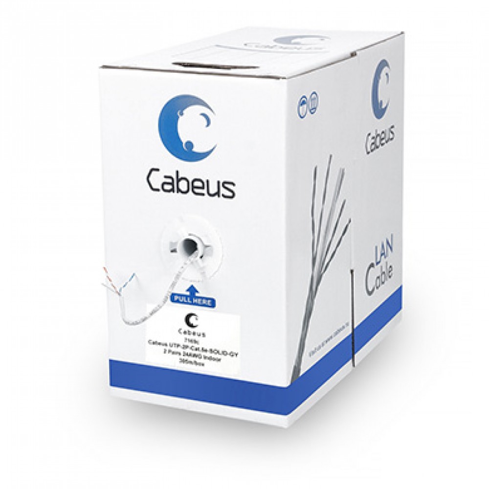 Cabeus UTP-2P-Cat.5e-SOLID-GY Кабель витая пара UTP (U/UTP), категория 5e, 2 пары 0,5мм (24 AWG) , одножильный, серый (305 м)