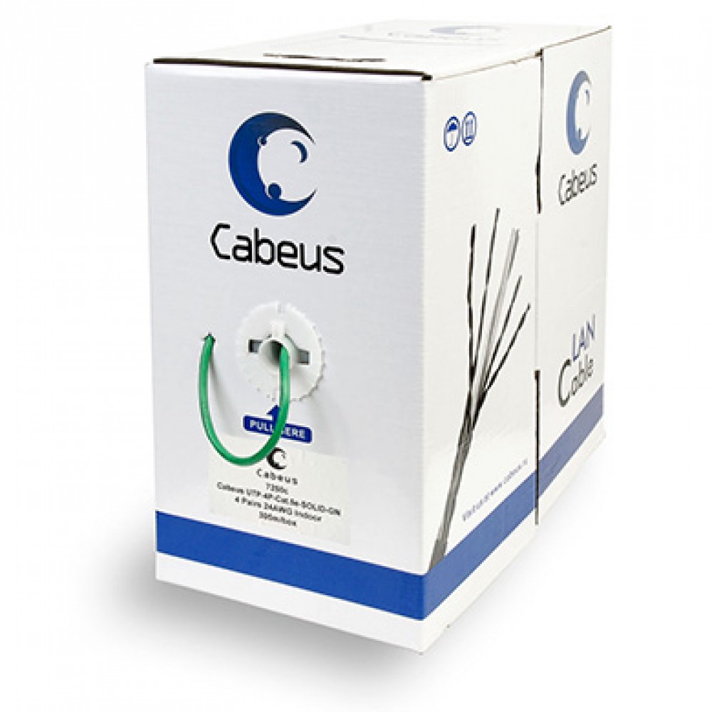 Cabeus UTP-4P-Cat.5e-SOLID-GN Кабель витая пара UTP (U/UTP), категория 5e, 4 пары 0,51мм (24 AWG), одножильный, зеленый (305 м)