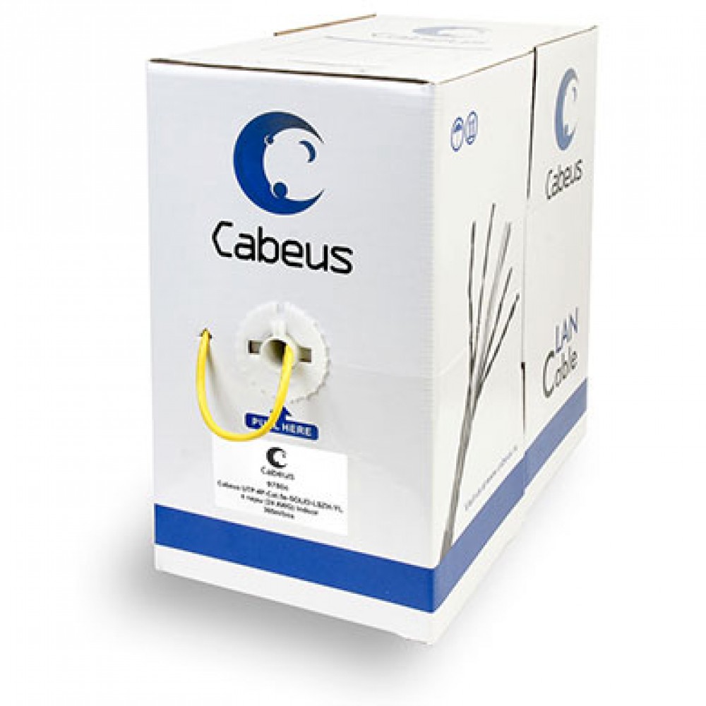 Cabeus UTP-4P-Cat.5e-SOLID-LSZH-YL Кабель витая пара UTP (U/UTP), категория 5e, 4 пары (24 AWG), одножильный, желтый, LSZH (Low Smoke Zero Halogen)