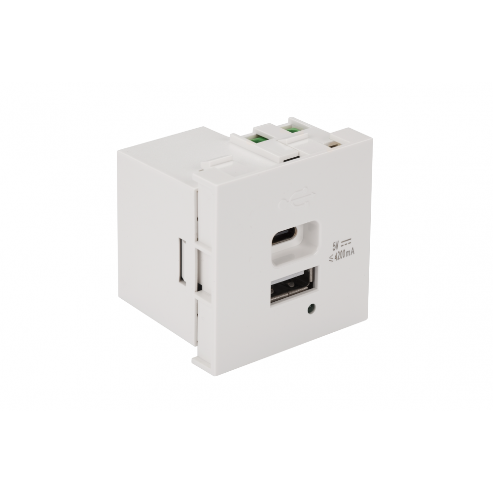 Lanmaster LAN-EZ45x45-2UCA/4.2-WH Модуль USB-зарядки 1 порт USB-C + 1 порт USB-A 4.2A/5V 45x45 белый