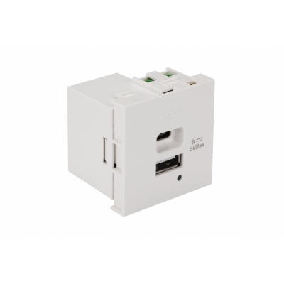 Lanmaster LAN-EZ45x45-2UCA/4.2-WH Модуль USB-зарядки 1 порт USB-C + 1 порт USB-A 4.2A/5V 45x45 белый