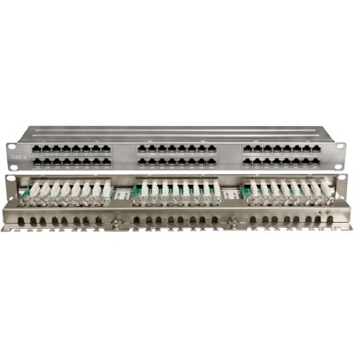 PPHD-19-48-8P8C-C6-SH-110D Патч-панель высокой плотности 19, 1U, 48 портов RJ-45, полный экран, категория 6, Dual IDC Hyperline