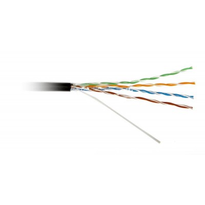 UUTP4-C5E-S24-SW-OUT-PE-BK-500 (500 м) Кабель витая пара U/UTP, кат.5e, 4 пары (24 AWG), одножильн. (solid), с металл. тросом, внешний, PE, Hyperline