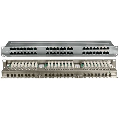 PPHD-19-48-8P8C-C5E-SH-110D Патч-панель высокой плотности 19, 1U, 48 портов RJ-45, полный экран, категория 5E, Dual IDC Hyperline