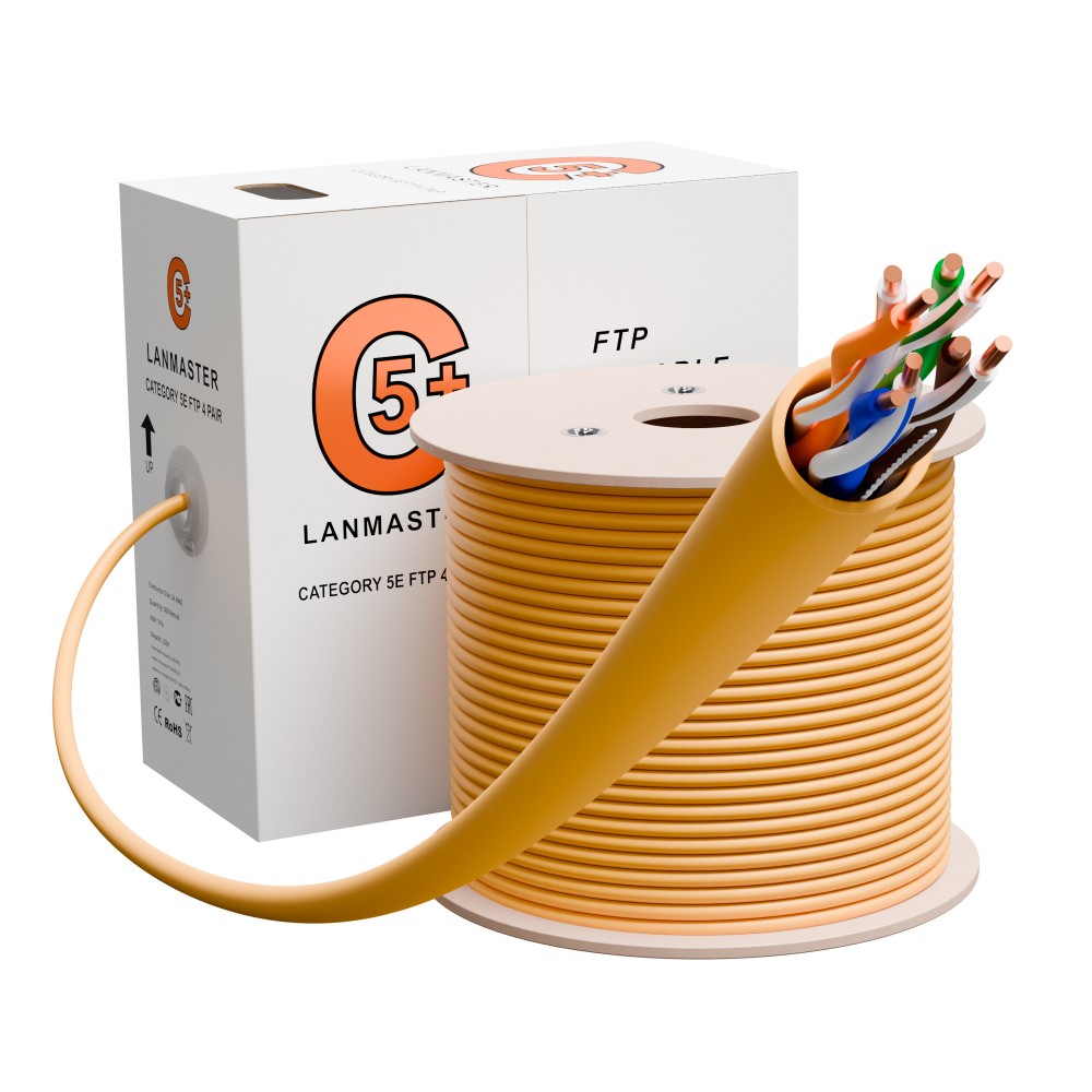 Lanmaster LAN-5EUTP-LSZH-YL Кабель UTP, 4 пары, Кат. 5e, LSZH, желтый, 305м в кат., LANMASTER