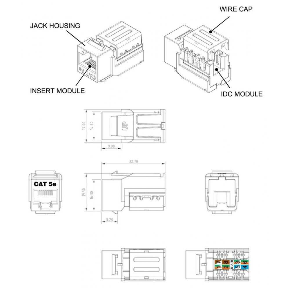 KJNE-8P8C-C5e-90-GN Вставка Keystone Jack RJ-45(8P8C), категория 5e, 110 IDC, заделка с помощью NE-TOOL, зеленая Hyperline