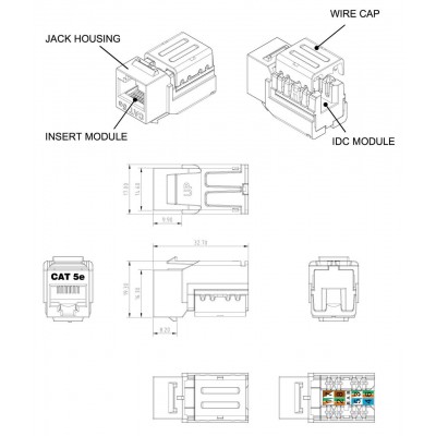 KJNE-8P8C-C5e-90-GN Вставка Keystone Jack RJ-45(8P8C), категория 5e, 110 IDC, заделка с помощью NE-TOOL, зеленая Hyperline