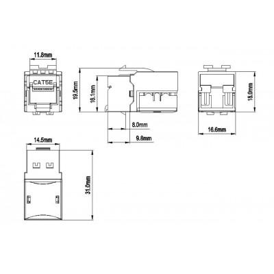 KJ9-8P8C-C5e-90-BK Вставка Keystone Jack RJ-45(8P8C), категория 5e, черная Hyperline