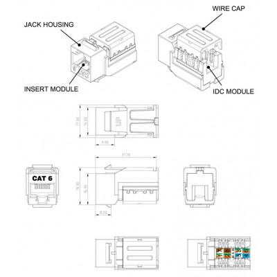 KJNE-8P8C-C6-90-RD Вставка Keystone Jack RJ-45(8P8C), категория 6, 110 IDC, заделка с помощью NE-TOOL, красная Hyperline