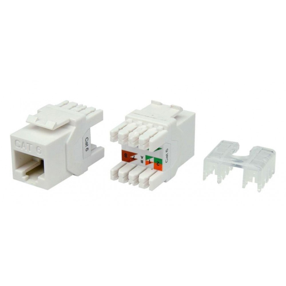 KJ8-8P8C-C6-180-WH Вставка Keystone Jack RJ-45(8P8C), категория 6, тип 180 градусов, белая Hyperline