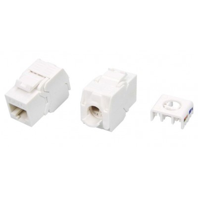 KJ8-8P8C-C6-180-TLS-WH Вставка Keystone Jack RJ-45(8P8C), категория 6, тип 180 градусов, Toolless, белая Hyperline