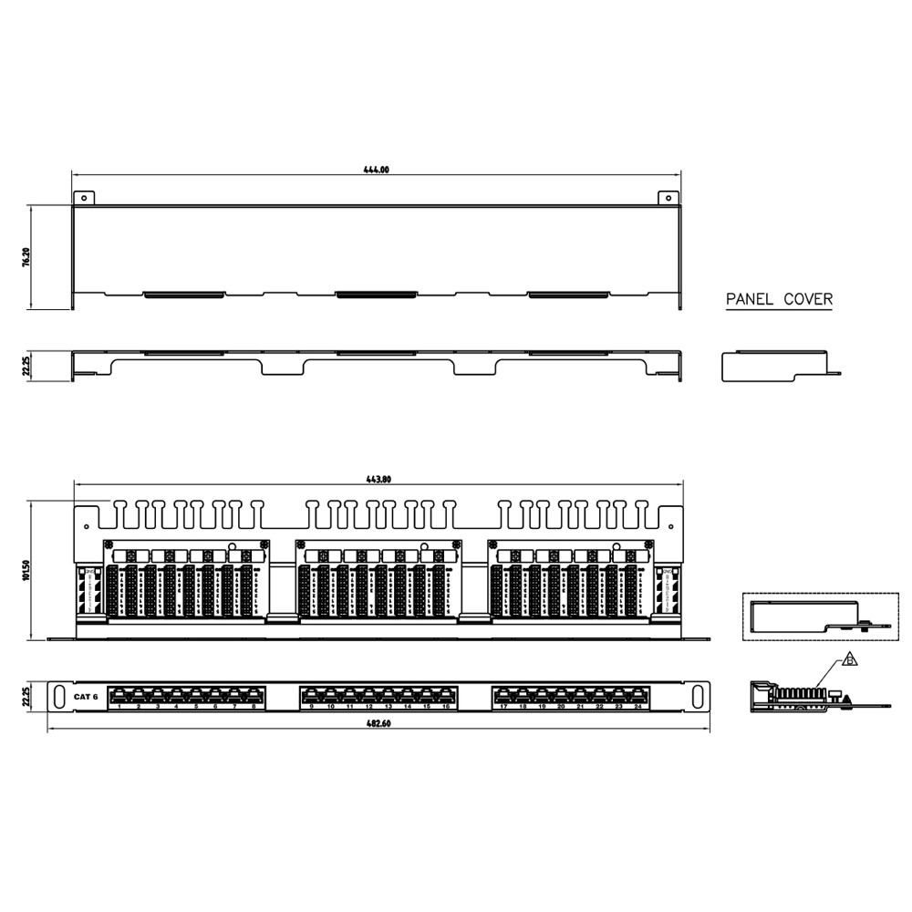 PPHD-19-24-8P8C-C6-SH-110D Патч-панель высокой плотности 19';, 0.5U, 24 порта RJ-45, категория 6, Dual IDC, экранированная Hyperline