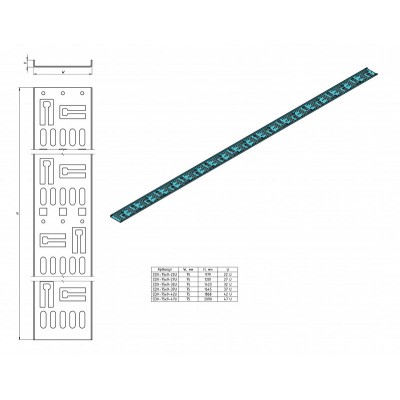 CDV-M-75x9-42U-RAL9005 Перфорированный вертикальный кабельный организатор-лоток 75х9 мм, высотой 1868 мм, для шкафа высотой 42U, черный Hyperline