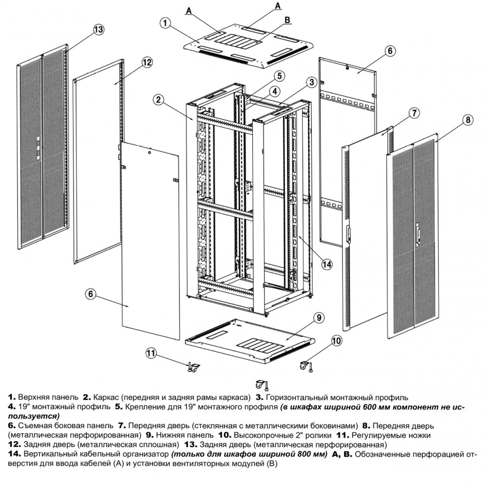 TTB-1866-DD-RAL9004 Шкаф напольный 19-дюймовый, 18U, 988x600х600 мм (ВхШхГ), передняя и задняя распашные перфорированные двери (75%), ручка с замком,