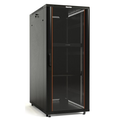 TTB-3288-AS-RAL9004 Шкаф напольный 19-дюймовый, 32U, 1610x800х800 мм (ВхШхГ), передняя дверь стеклянная, задняя дверь сплошная, ручка с замком, 2 верт