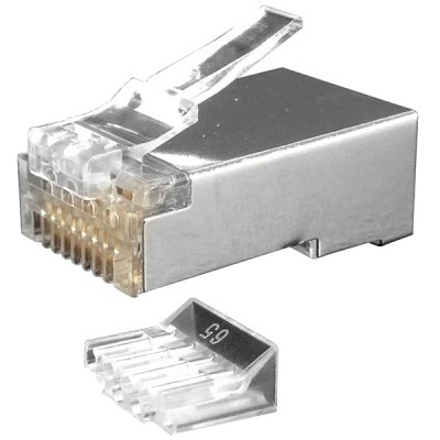 PLUG-8P8C-UV-C6-SH-100 Разъем RJ-45(8P8C) под витую пару, категория 6 (50 µ';/ 50 микродюймов), экранированный, универсальный (для одножильного и мног