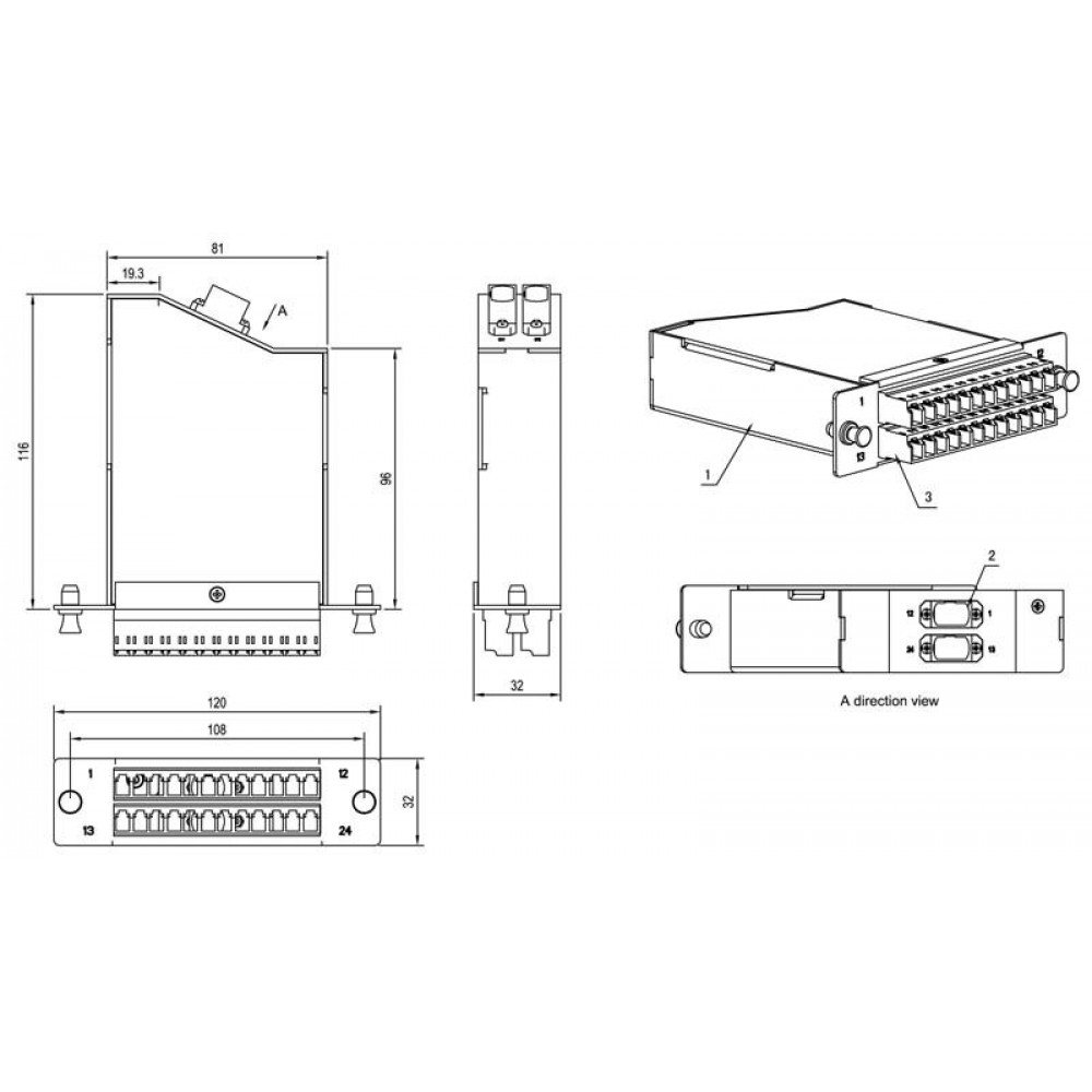 FO-CSS-W120H32-9-2MTPM-24LC-BL Волоконно-оптическая кассета MTP (папа), 120x32 мм, 24LC адаптера (цвет синий), 24 волокна, OS2, 10Gig Hyperline