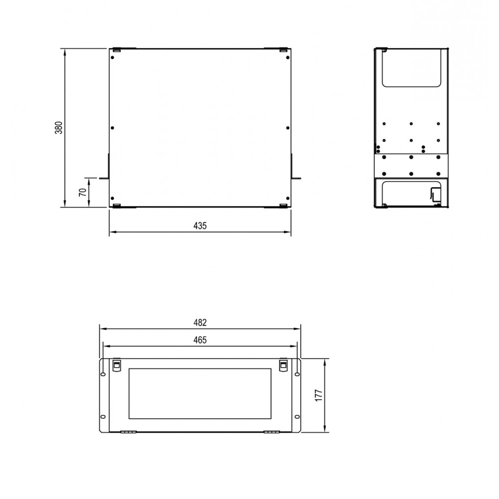 FO-19BX-4U-F2-12xSLT-W120H32-EMP Патч-панель 19” универсальная, пустой корпус, 4U, фиксированная рама вертикальная, 12 вертикальных слотов, вмещает 12