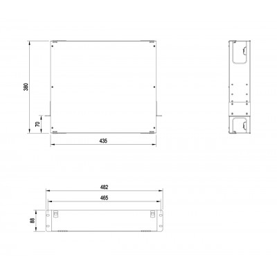 FO-19BX-2U-F0-6xSLT-W120H32-EMP Патч-панель 19” универсальная, пустой корпус, 2U, фиксированная рама горизонтальная, 6 слотов (3х2), вмещает 6 FPM пан