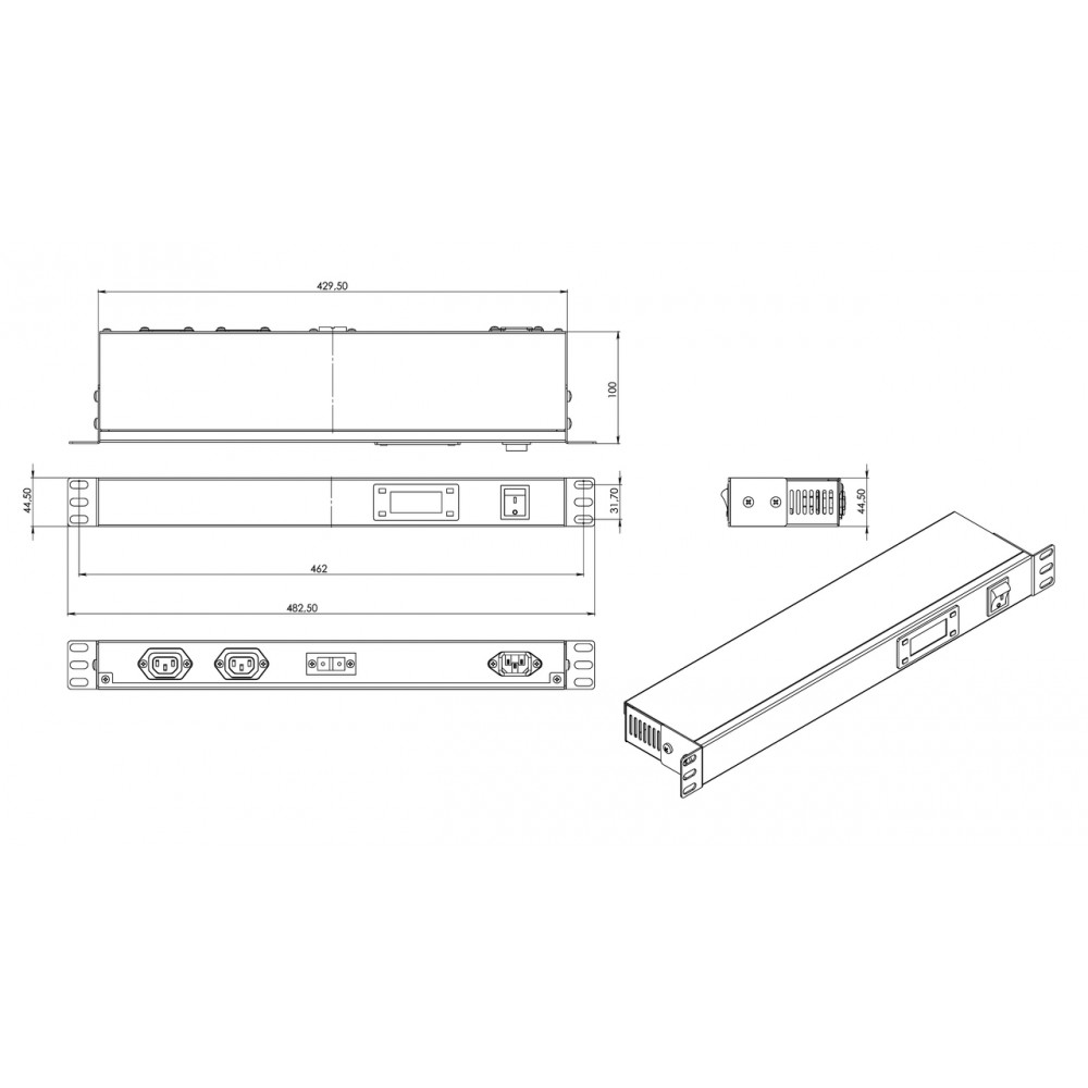 TMPY2-230V-RAL7035 Микропроцессорная контрольная панель,1U, для всех шкафов 19'', подключение до двух устройств, датчик температуры, кабель Hyperline