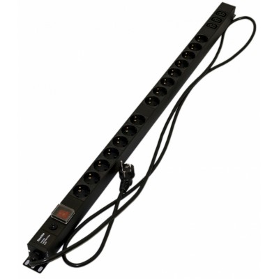 SHE-15SH-3IEC-SF-2.5EU Блок розеток, вертикальный, 15 розеток Schuko, 3 розетки IEC320 C13, выключ. с подсветкой, защита от перенапряж., кабель питани