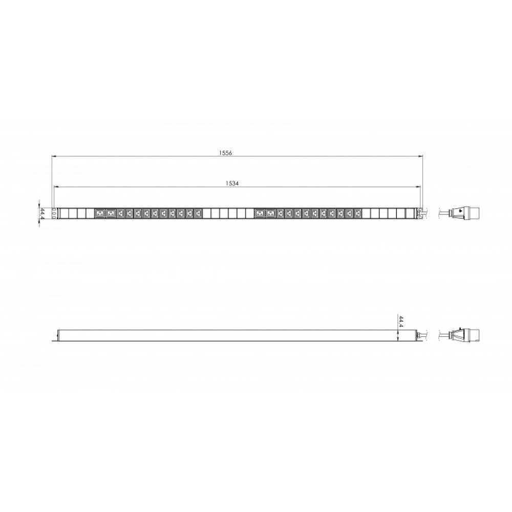 SHE-20IEC-4BIEC-3PVB Блок розеток, вертикальный, 20 розеток IEC320 C13, 4 розетки IEC320 C19, кабель питания 3м (3х4.0мм2) с вилкой IEC 60309 32A (2P+