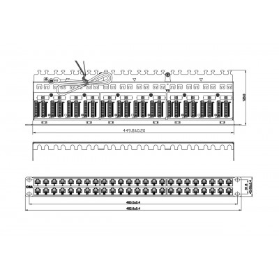 PPHD-19-48-8P8C-C6A-SH-110D Патч-панель высокой плотности 19';, 1U, 48 портов RJ-45, полный экран, категория 6A, Dual IDC Hyperline