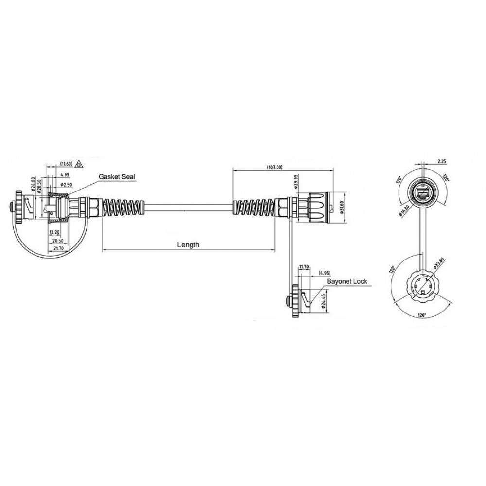 PC-IE-LPM-STP-RJ45-RJ45-C5e-1M-BK Промышленный патч-корд F/UTP, экранированный, IP67, категория 5e, с защитными крышками, 1 м, черный Hyperline