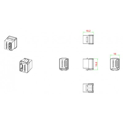 KJ1-HDMI-AS18-WH Вставка формата Keystone Jack с проходным адаптером HDMI 2.0 (Type A), short body (18.2 мм), ROHS, белая Hyperline