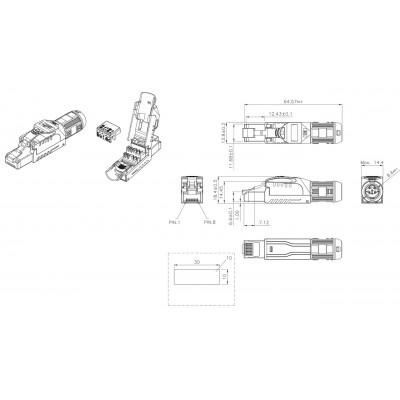 PLUE-8P8C-S-C8-SH-BL Разъем полевой оконцовки RJ-45 (8P8C) под витую пару, для одножильного кабеля, toolless, категория 8, экранированный, накручивающ