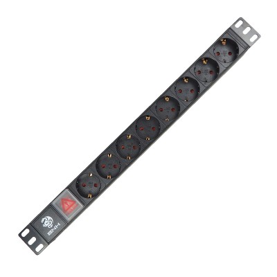 Блок силовых розеток BNH, 19, неуправляемый, Shuko х 8, вход IEC 60320 C14, для шкафов и стоек, 1U, 45х490х45 мм (ВхШхГ), 16А, выключатель, чёрный