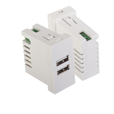 Lanmaster LAN-EZ45x22-2UAA/2.1-WH Модуль USB-зарядки, 2 порта USB-A, 2.1A/5V, 45x22.5, белый