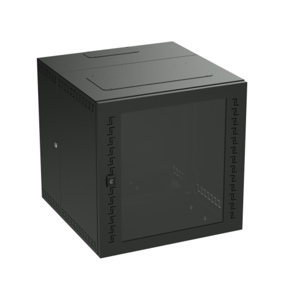 DKC-R5STI1265GSB Шкаф телекоммуникационный навесной, трехсекционный, 12U (600х600х650) дверь стекло, цвет черный RAL 9005