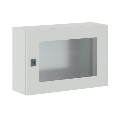 DKC-R5CEX0462 Навесной шкаф серии CE, 400х600х200мм (ВхШхГ), с прозрачной дверью, с монтажной панелью, IP55, использование вне помещений, цвет серый R