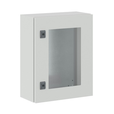 DKC-R5CEX0542 Навесной шкаф серии CE, 500х400х200мм (ВхШхГ), с прозрачной дверью, с монтажной панелью, IP55, использование вне помещений, цвет серый R
